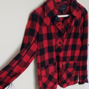Super soft J. Crew cotton and wool red and black plaid shacket